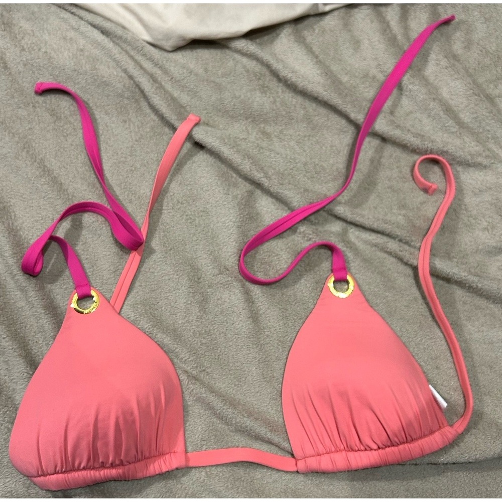 Lauren Ralph Lauren Pink Orange Colorblock Halter Triangle Bikini Top Size 10